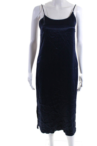 Something Navy Womens Backless Lustrous Double Slit Slip Dress Blue Size XS