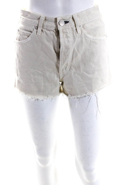 Amo Womens Cotton Distressed Cutoff Denim Shorts Cream Size 24