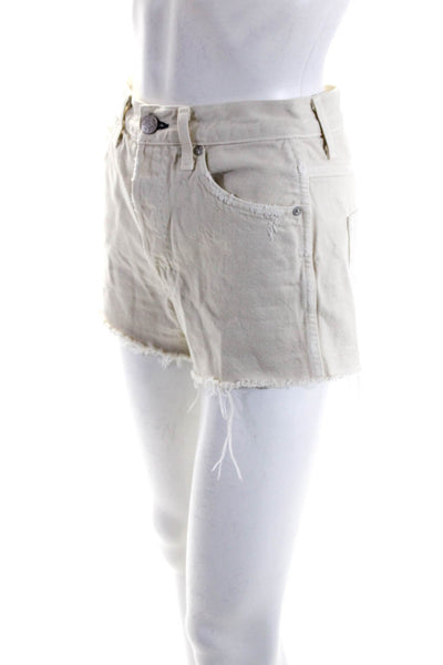 Amo Womens Cotton Distressed Cutoff Denim Shorts Cream Size 24