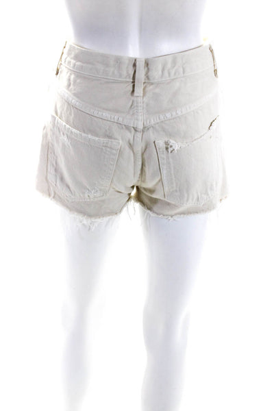 Amo Womens Cotton Distressed Cutoff Denim Shorts Cream Size 24