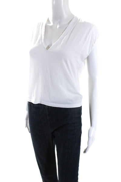 Frame Womens Cotton V Neck Cropped Sleeveless T shirt White Size S