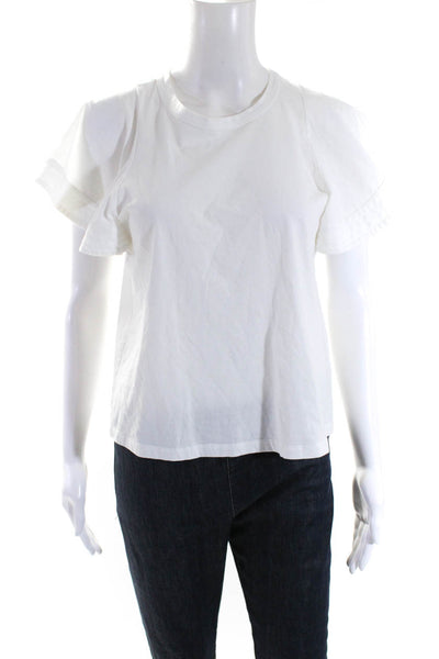 ALC Womens Cotton Short Bell Sleeve Crewneck Blouse White Size S