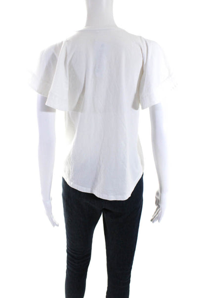 ALC Womens Cotton Short Bell Sleeve Crewneck Blouse White Size S