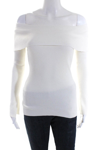 Milly Womens Ribbed Knit Cowl Neck Pullover Sweater White Size Small