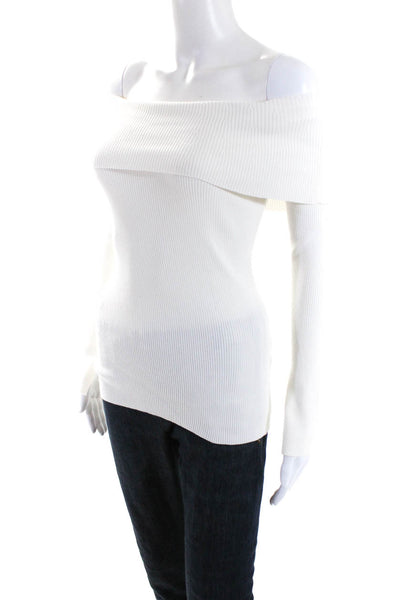 Milly Womens Ribbed Knit Cowl Neck Pullover Sweater White Size Small