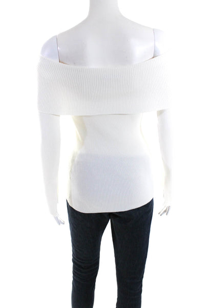 Milly Womens Ribbed Knit Cowl Neck Pullover Sweater White Size Small