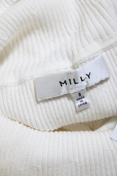 Milly Womens Ribbed Knit Cowl Neck Pullover Sweater White Size Small