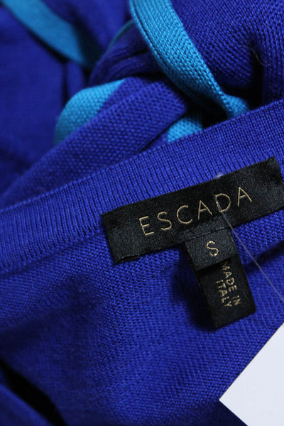 Escada Womens Crew Neck Scarf Pussycat Bow Sweater Blue Silk Size Small