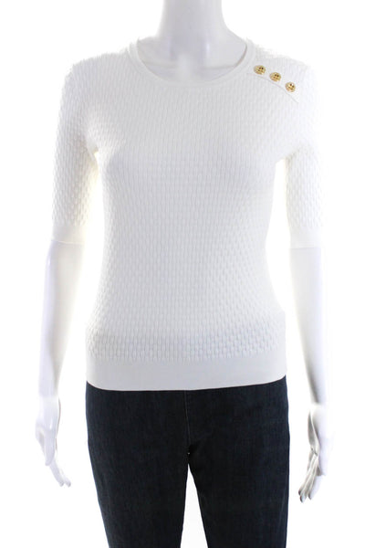 Escada Womens Textured Knit Crew Neck Half Sleeve Sweater White size XS