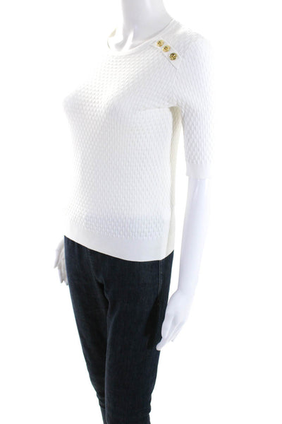 Escada Womens Textured Knit Crew Neck Half Sleeve Sweater White size XS