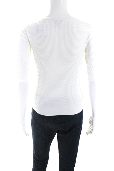 Escada Womens Textured Knit Crew Neck Half Sleeve Sweater White size XS