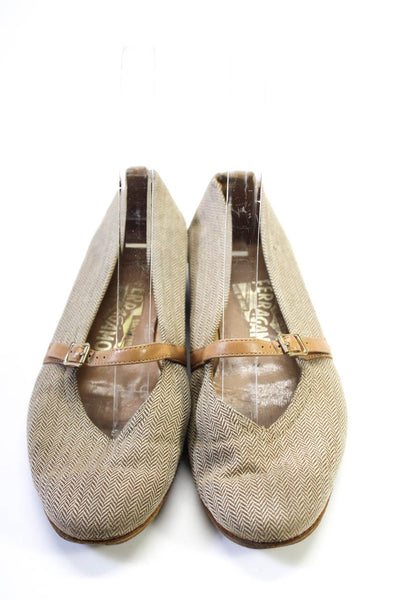 Salvatore Ferragamo Womens Brown Leather Herringbone Mary Jane Shoes Size 5B