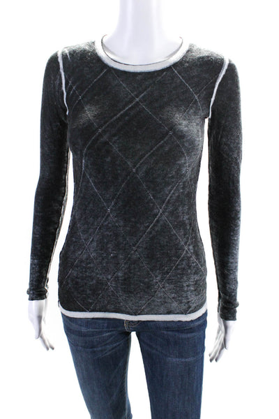 Kokun Womens Black Argyle Crew Neck Long Sleeve Bamboo Knit Top Size XS