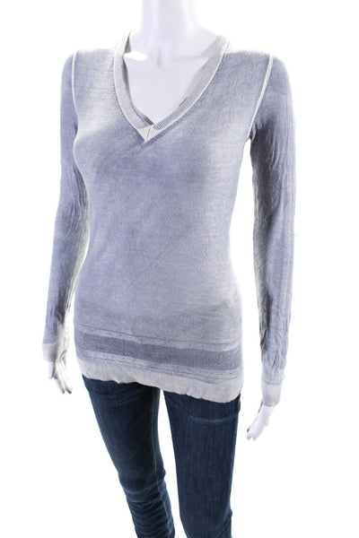 Kokun Womens Purple Gray Bamboo V-Neck Long Sleeve Pullover Knit Top Size XS