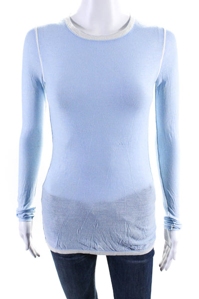 Kokun Womens Light Blue Bamboo Crew Neck Long Sleeve Knit Top Size XS