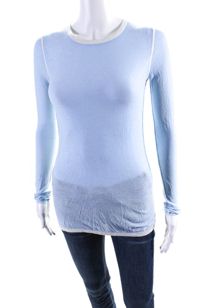 Kokun Womens Light Blue Bamboo Crew Neck Long Sleeve Knit Top Size XS