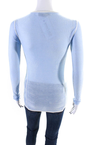 Kokun Womens Light Blue Bamboo Crew Neck Long Sleeve Knit Top Size XS