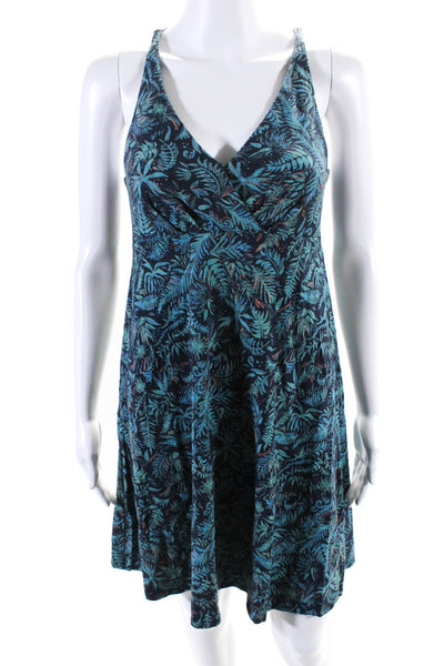 Patagonia Womens Navy Green Floral Cotton V-Neck Sleeveless Shift Dress Size S