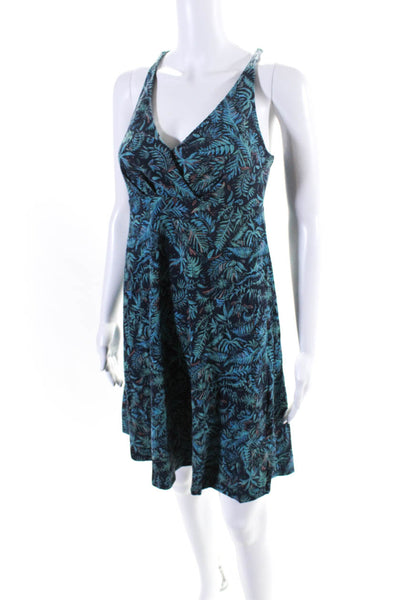 Patagonia Womens Navy Green Floral Cotton V-Neck Sleeveless Shift Dress Size S