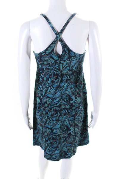 Patagonia Womens Navy Green Floral Cotton V-Neck Sleeveless Shift Dress Size S