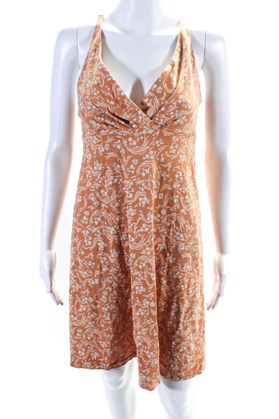 Patagonia Womens Orange Cotton Floral V-Neck Sleeveless Shift Dress Size S