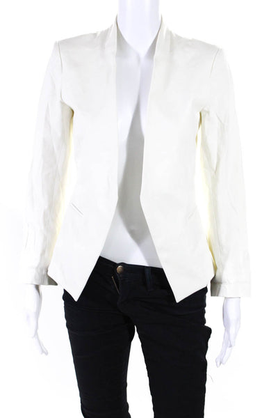 Theory Womens Open Front Twill Blazer Jacket White Cotton Size 6