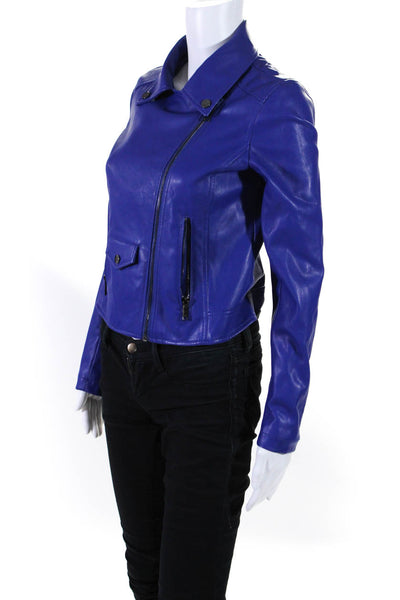 DKNY Womens Faux Leather Asymmetrical Moto Jacket Blue Size Extra Small