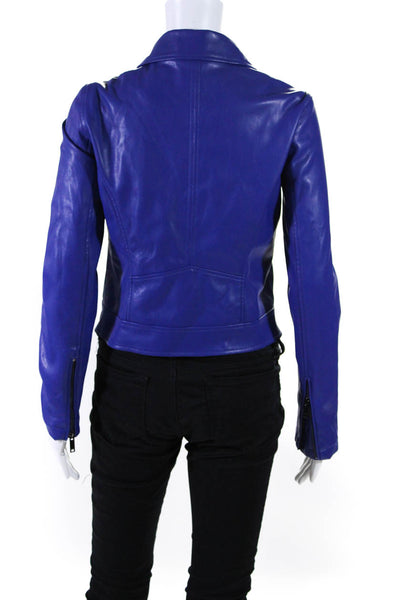 DKNY Womens Faux Leather Asymmetrical Moto Jacket Blue Size Extra Small