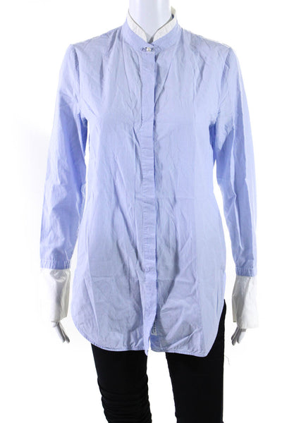 Rag & Bone Womens Cotton Striped High Neck Button Up Blouse Top Blue Size S