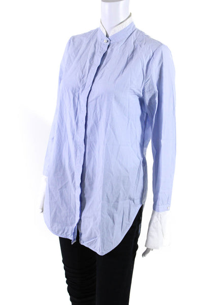 Rag & Bone Womens Cotton Striped High Neck Button Up Blouse Top Blue Size S