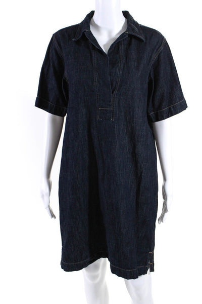 Lauren Ralph Lauren Womens Cotton Short Sleeve V Neck Denim Dress Blue Size M