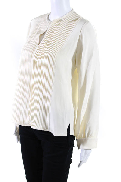 Ann Mashburn Womens Long Sleeve Pleated V Neck Blouse Cream Size M