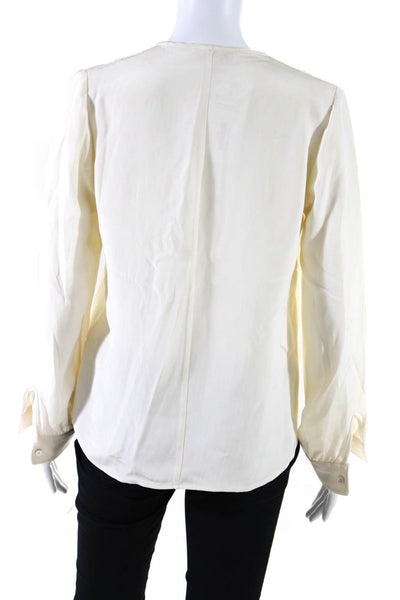 Ann Mashburn Womens Long Sleeve Pleated V Neck Blouse Cream Size M