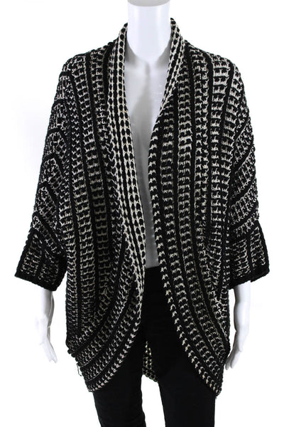 Moth Womens Striped Open Front Cardigan Sweater Black Size M