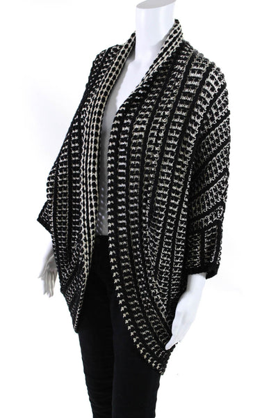 Moth Womens Striped Open Front Cardigan Sweater Black Size M