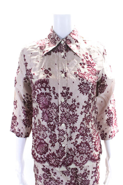 Paul Smith Womens Floral Print Buttoned Collared Blouse Skirt Set Beige Size S