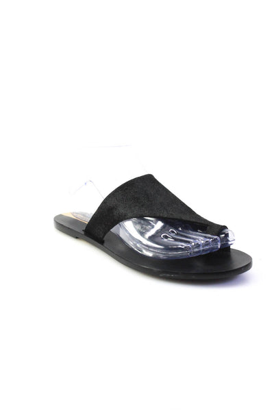 Kaanas Womens Pony Hair T Strap Sandals Black Leather Size 8M