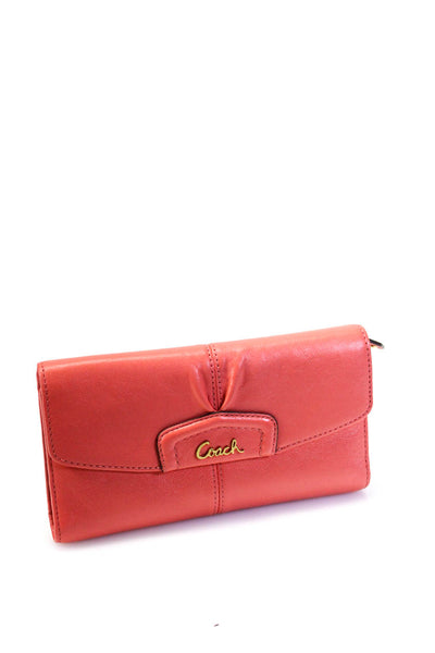 Coach Womens Leather Medallion Ruched Darted Snap Button Flap Card Wallet Pink