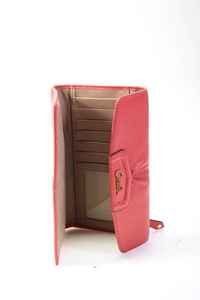 Coach Womens Leather Medallion Ruched Darted Snap Button Flap Card Wallet Pink