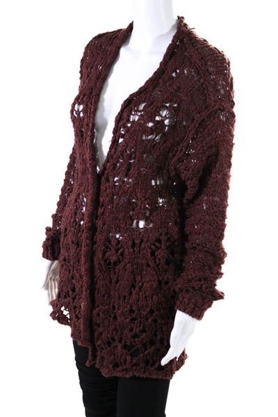 Free People Womens Button Front Crochet Knit Cardigan Sweater Brown Size XS