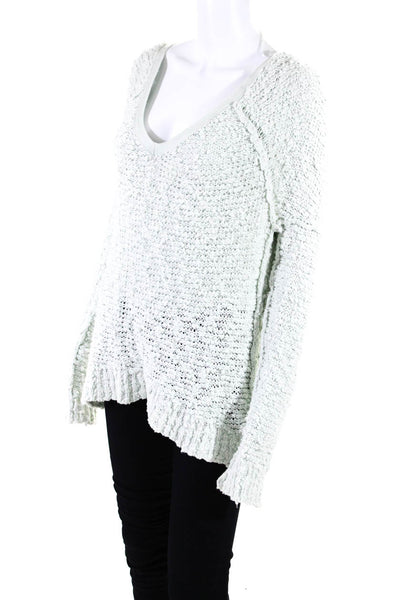 Free People Womens Long Sleeve V Neck Open Knit Sweater Green Cotton Size XS