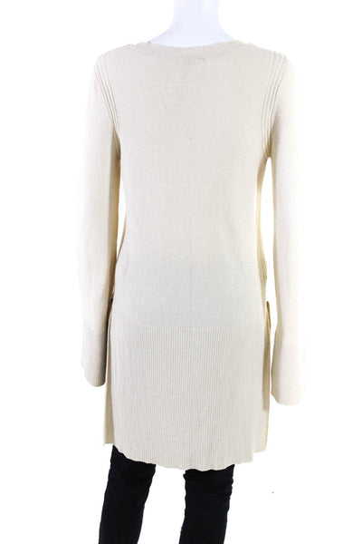 Free People Womens Long Sleeve V Neck Side Slit Sweater Beige Size Small