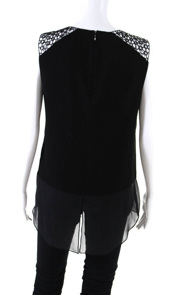 Elie Tahari Womens Back Zip Crew Neck Grommet Trim Top Black Size Small