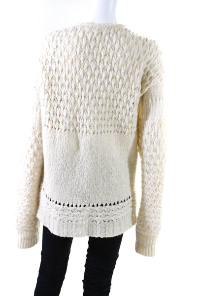 Joes Jeans Womens Scoop Neck Open Knit Striped Sweater White Navy Cotton Size XS