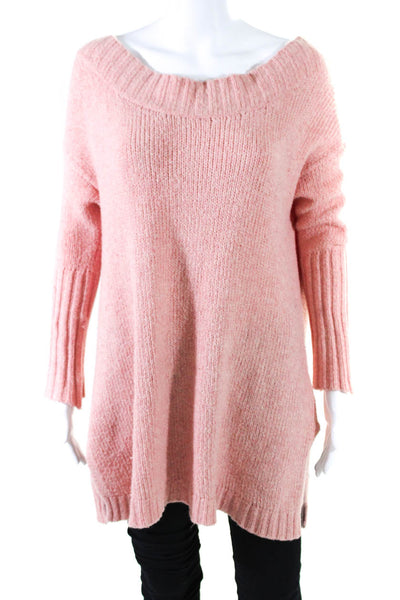 Free People Womens Scoop Neck Side Slit Sweater Pink Cotton Size Extra Small