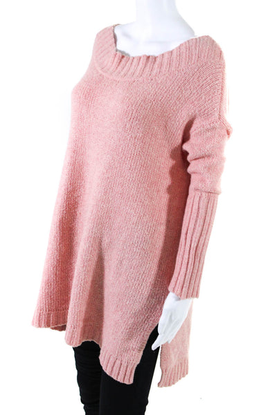 Free People Womens Scoop Neck Side Slit Sweater Pink Cotton Size Extra Small