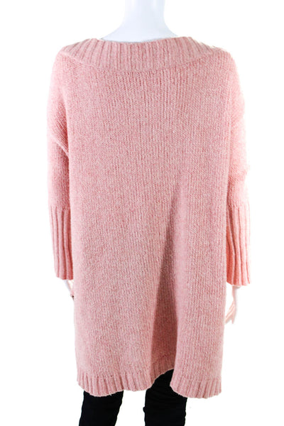 Free People Womens Scoop Neck Side Slit Sweater Pink Cotton Size Extra Small