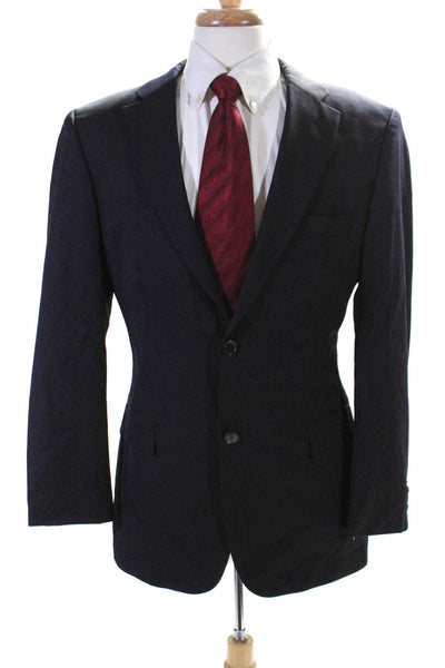 Boss Hugo Boss Mens Navy Blue Wool Two Button Long Sleeve Blazer Size 40R