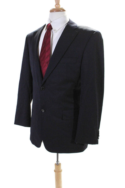 Boss Hugo Boss Mens Navy Blue Wool Two Button Long Sleeve Blazer Size 40R