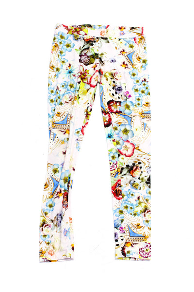 Roberto Cavalli Girls White Floral Print Pull On Pants Leggings Size 8